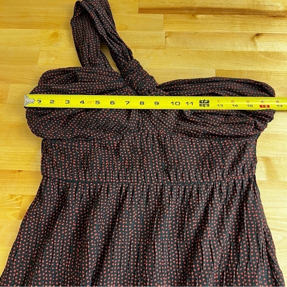 Alexis Luksa One Shoulder Heart Print Pleated Black‎ Mini Dress Size Medium - Picture 9 of 10